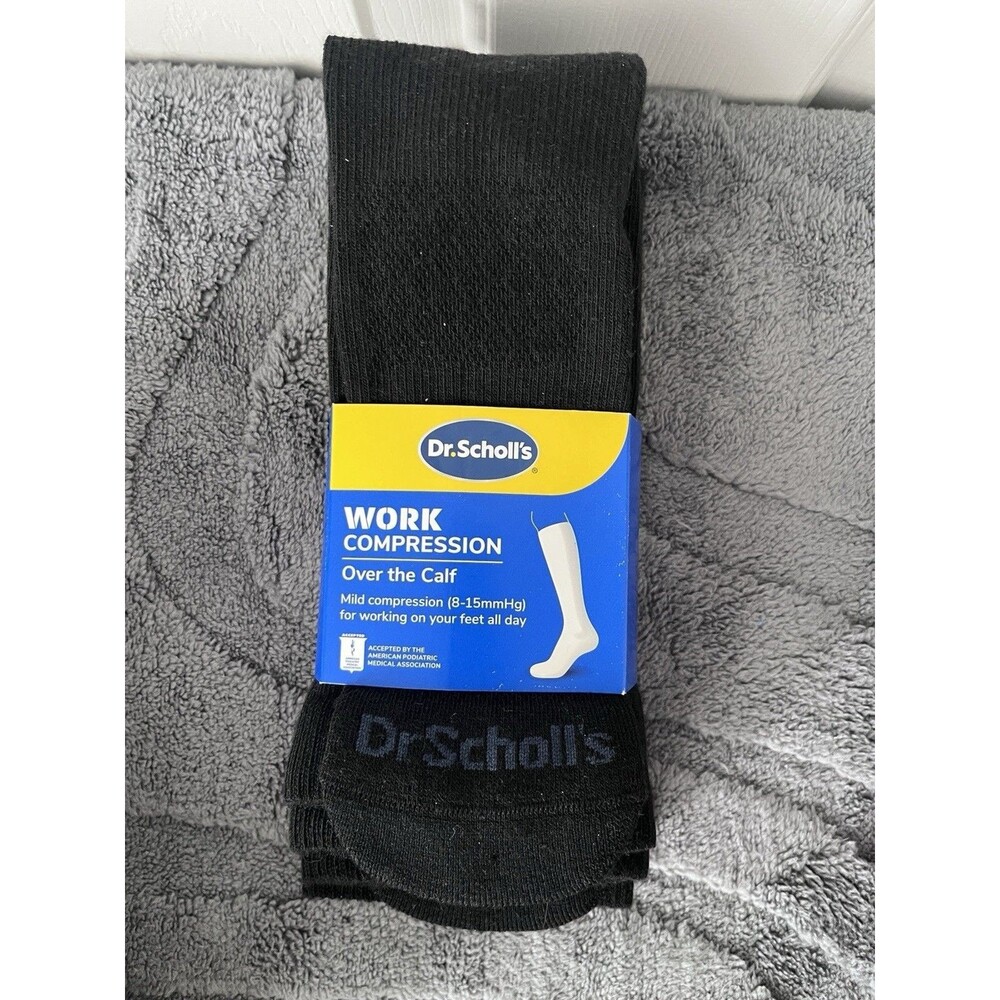 NEW Dr. Scholl's Work Compression Over-The-Calf Mild Socks Black 3pair